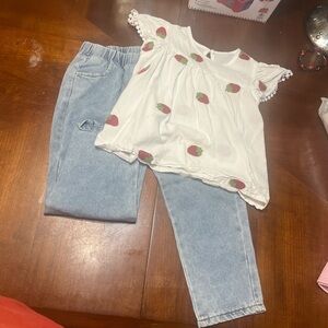 SHEIN White Top with Strawberry Print